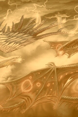 Живописная битва молнии и огня обои