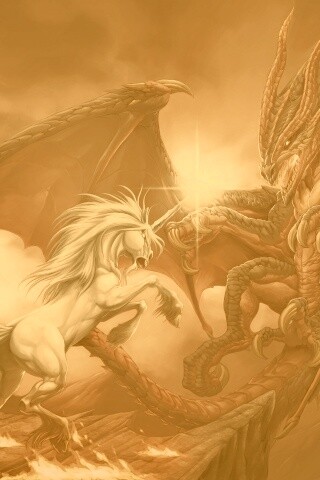 Дракон и единорог обои