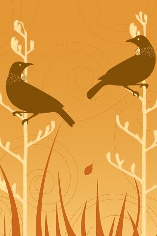 Векторные стилизованные птицы на ветках дерева обои