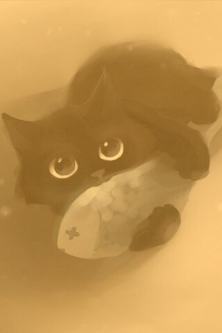 Кот с рыбкой обои