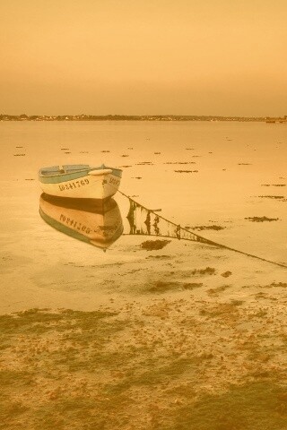 Лодка на илистом берегу обои