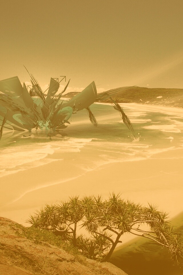 Робот на побережье обои