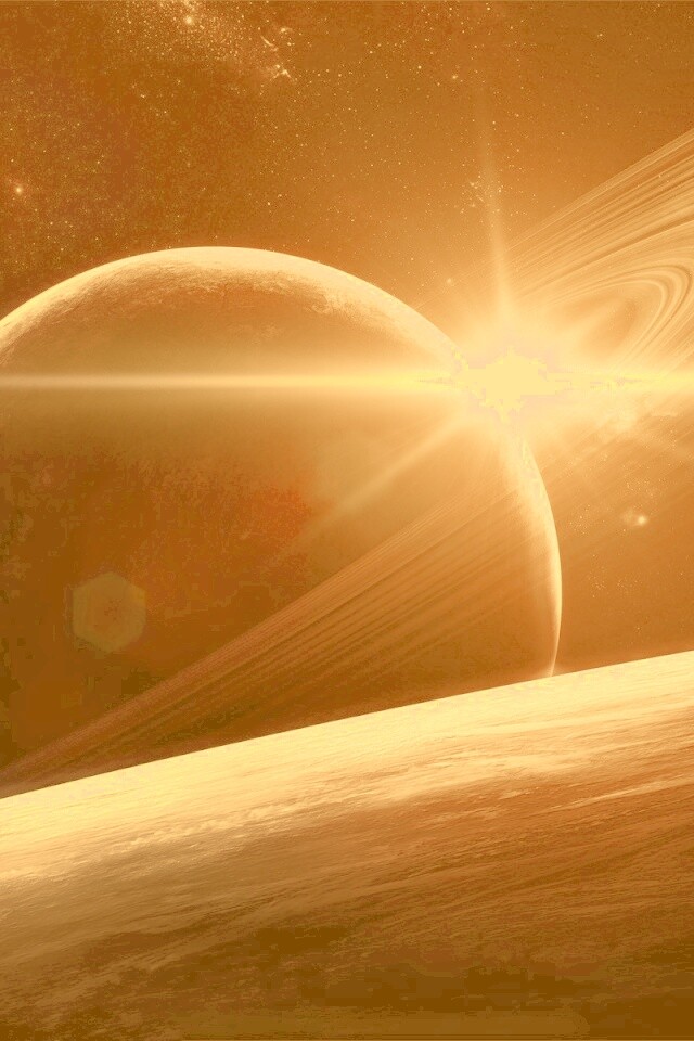 Солнце сквозь кольца Сатурна обои