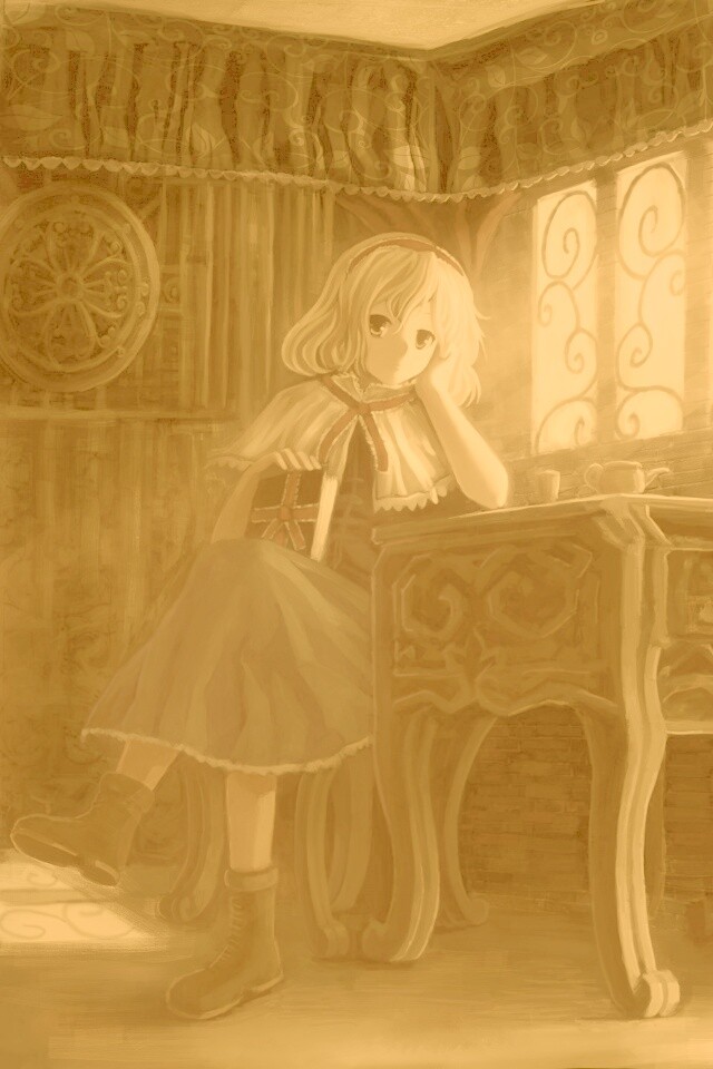 Девочка за столом с книгами обои