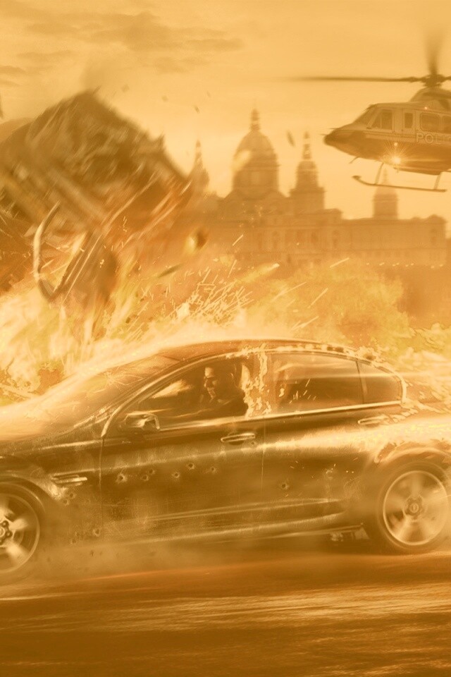 Погоня за горящей машиной обои