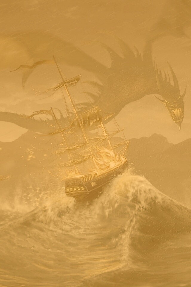 Дракон нападает на корабль обои