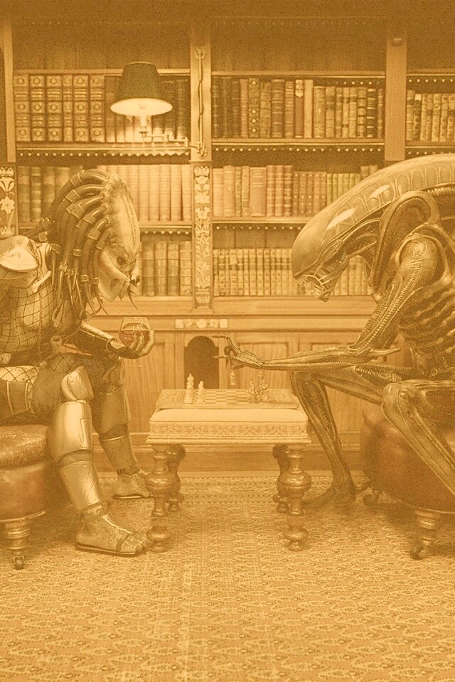 Чужой против хищника в шахматы обои