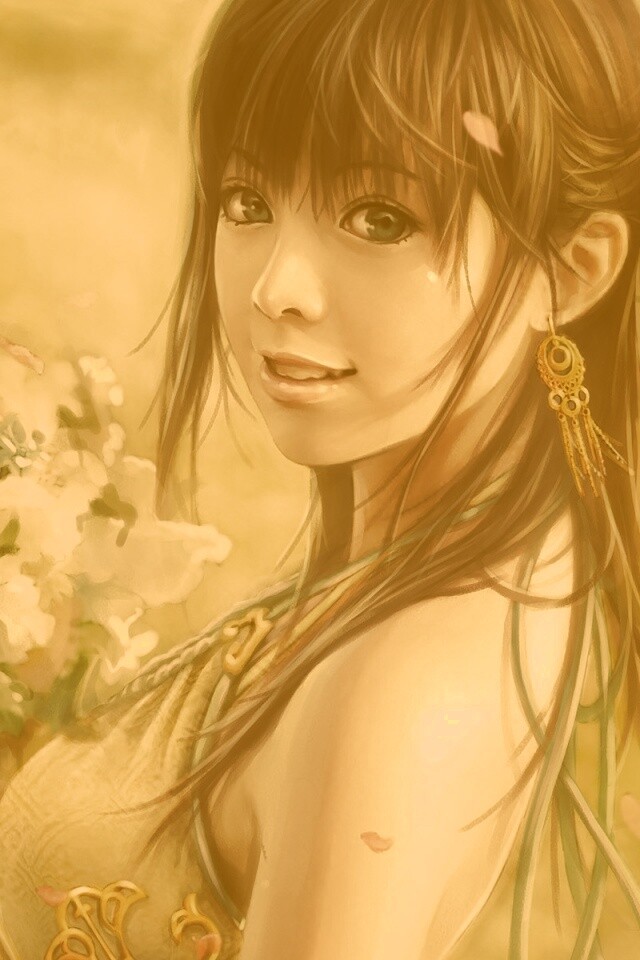 Девушка с цветами обои