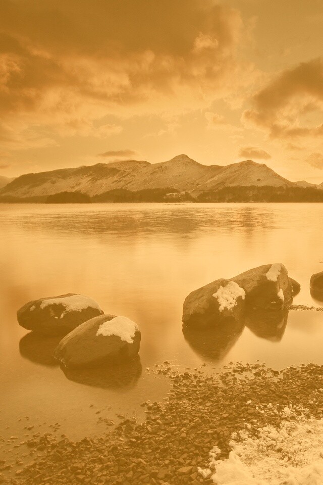 Картинный закат на озере обои