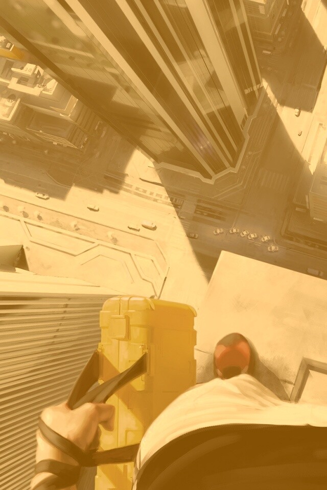 Фейт на краю небоскреба обои