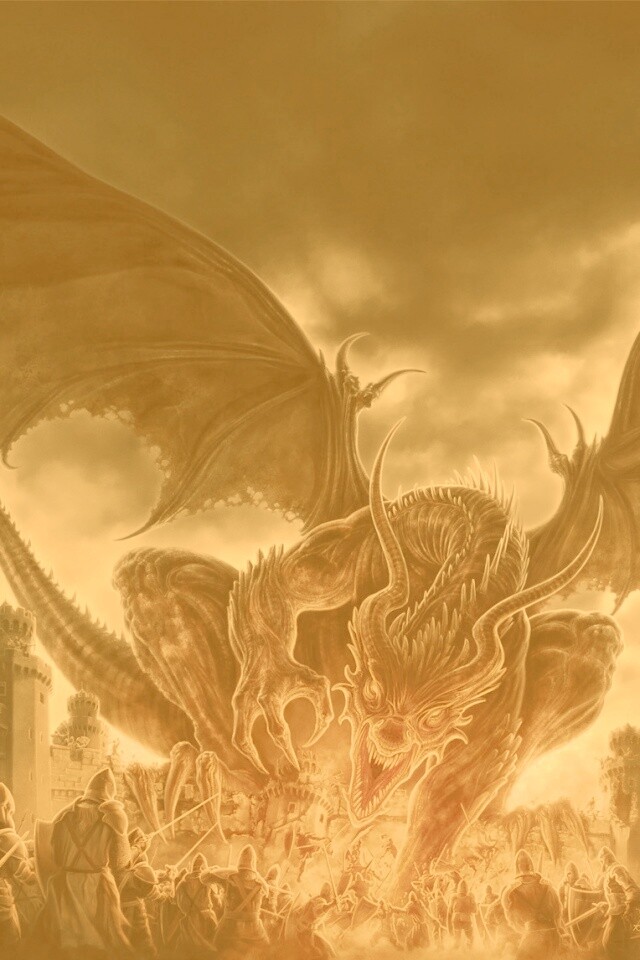 Дракон нападает на замок обои