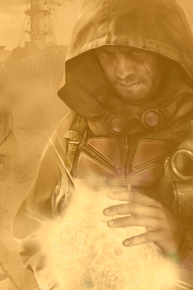 Сталкер с энергетическим артефактом в руках обои