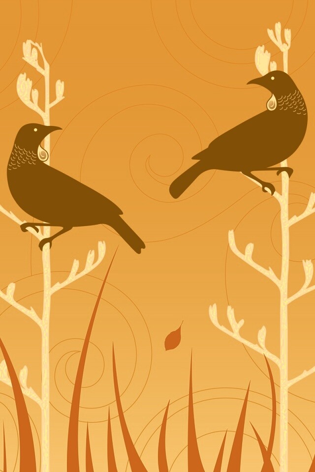 Векторные стилизованные птицы на ветках дерева обои