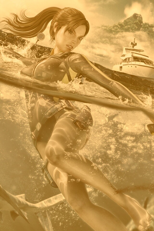 Лара Крофт против акул обои