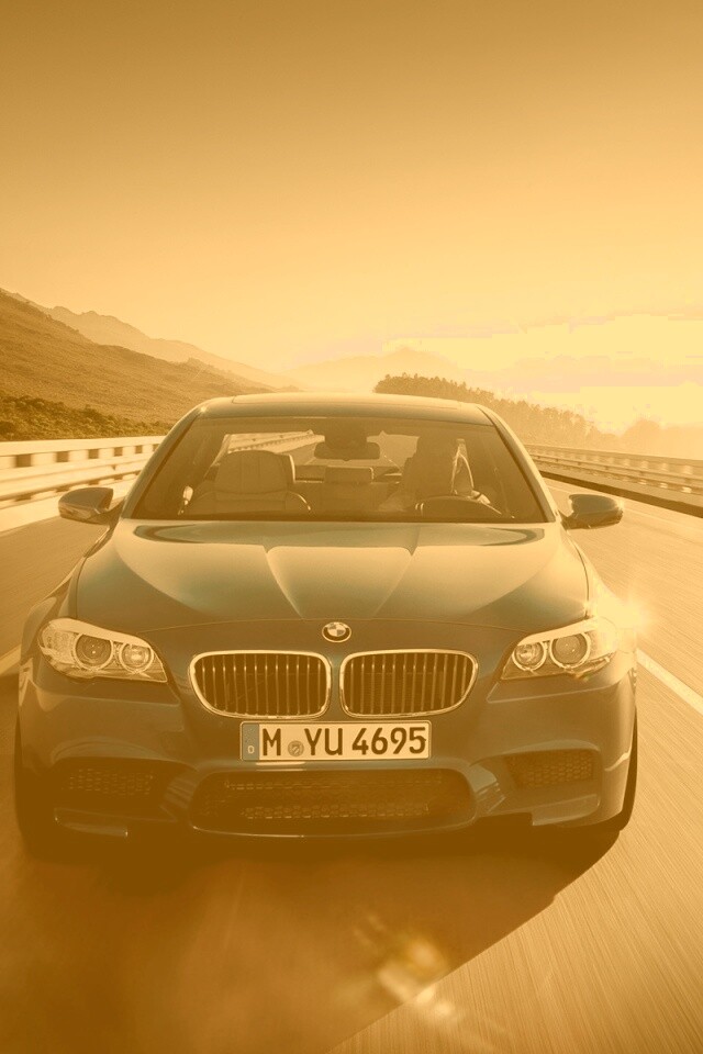 Синий БМВ на дороге обои