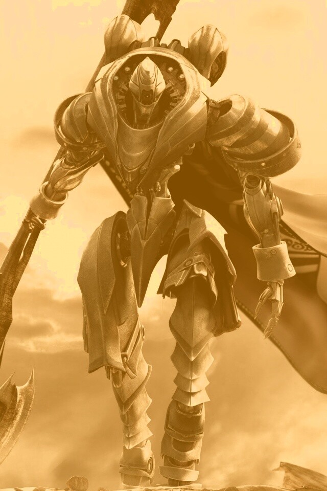 Боевой робот с топором в руке обои