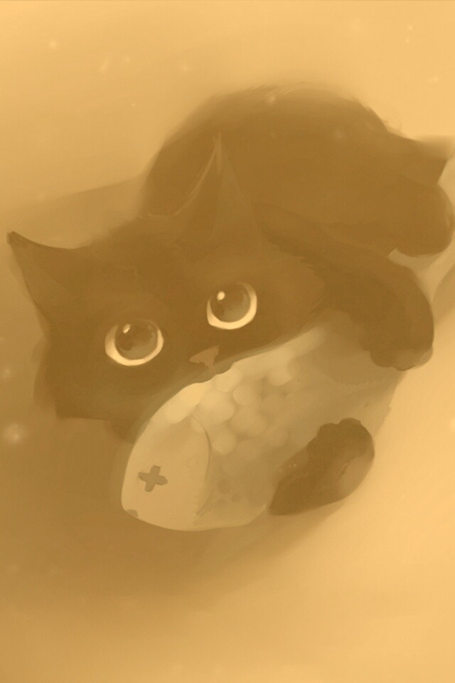 Кот с рыбкой обои