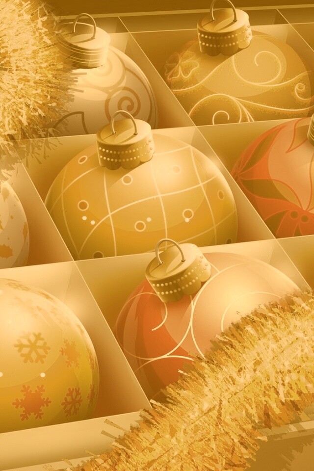 Елочные игрушки в коробке обои