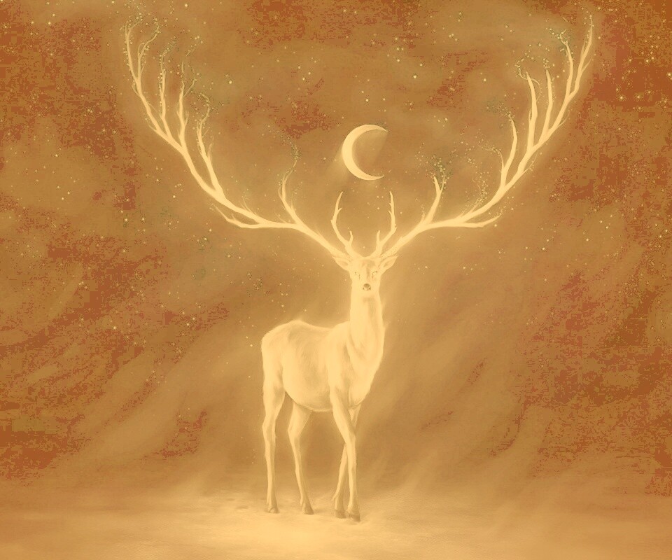 Олень в лунном свете обои
