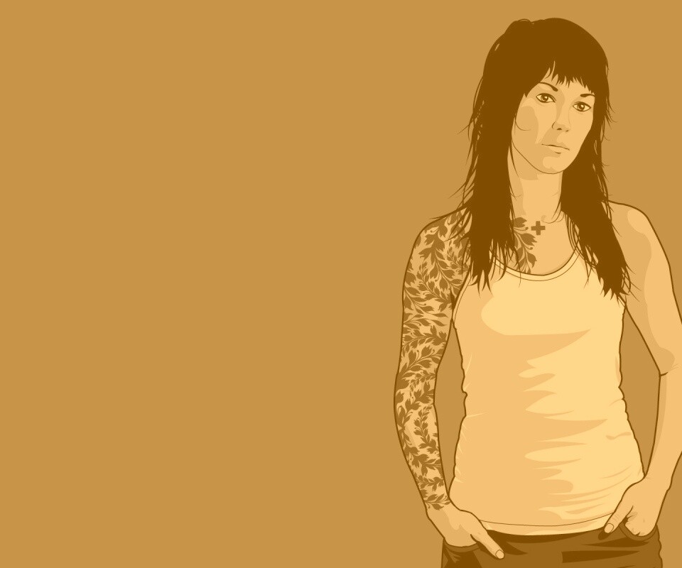 Девушка с татуировкой в виде листвы обои