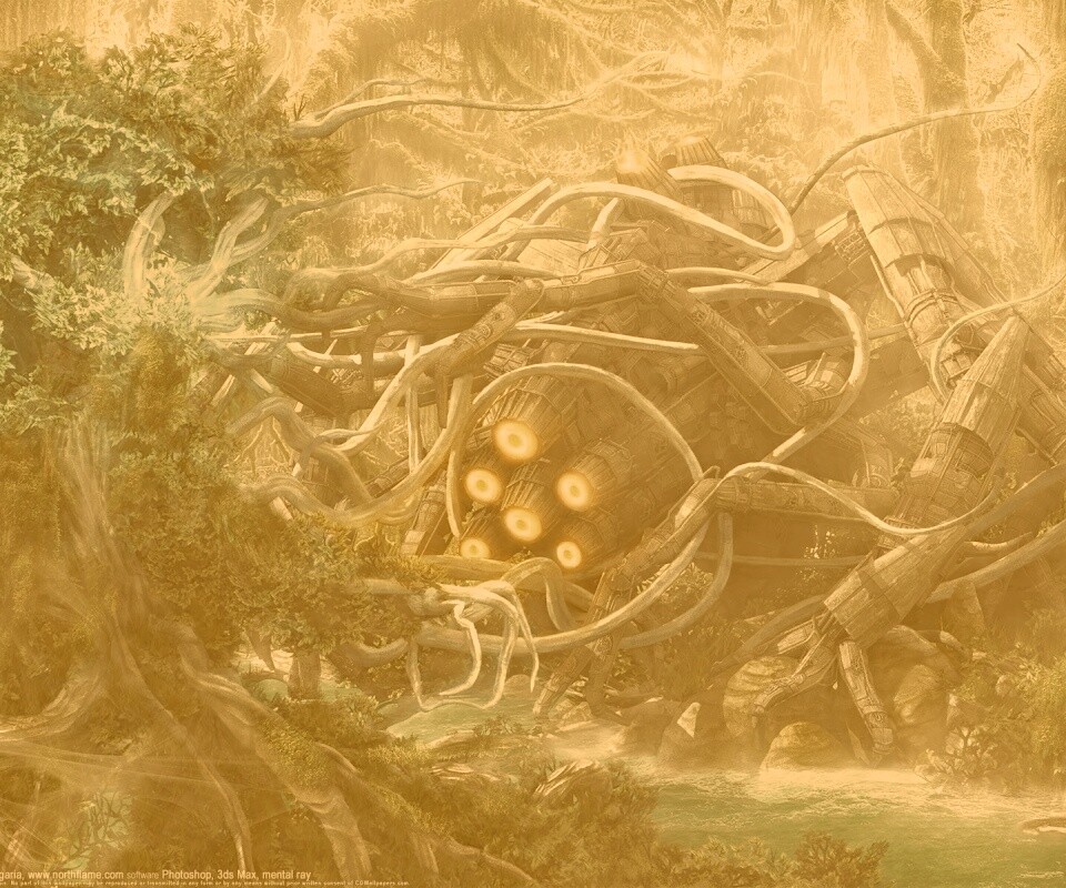 Космический корабль в джунгялх обои