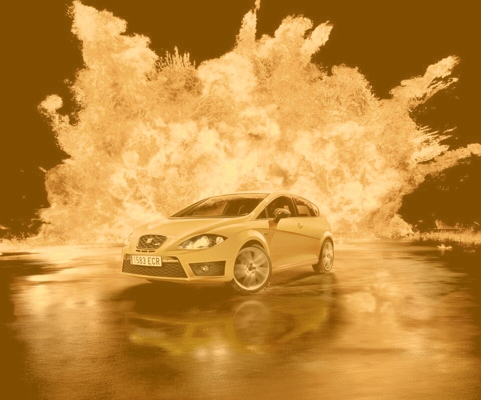 Желтый Леон на фоне взрыва обои