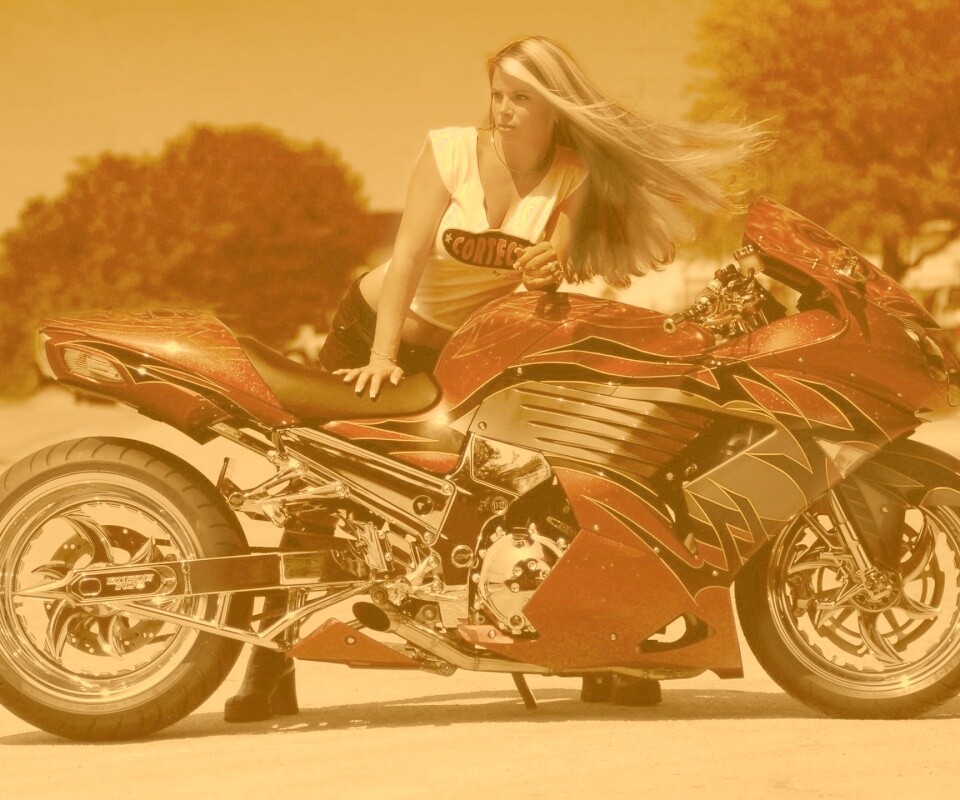 Девушка и байк обои