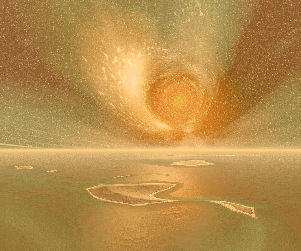 Красная дыра над океаном обои