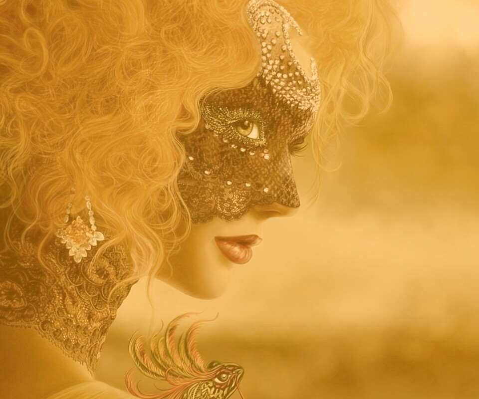 Девушка в карнавальной маске обои