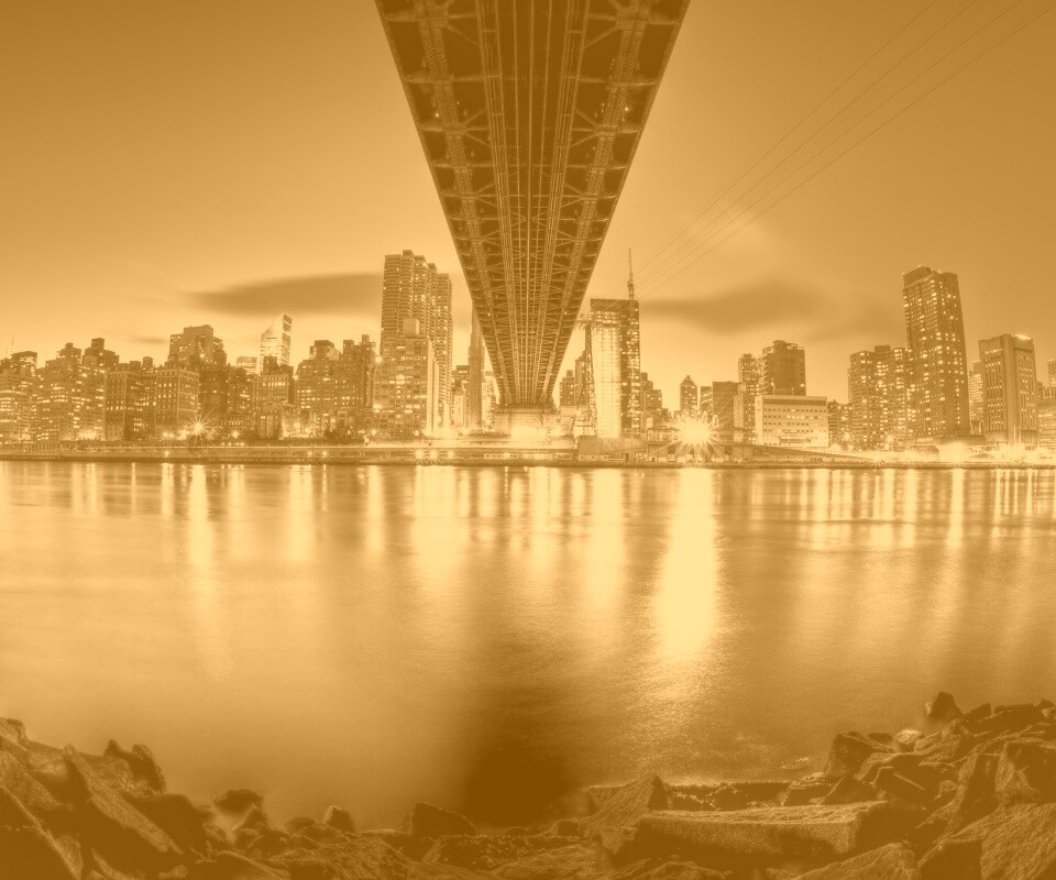 Вид на Остров Рузвельта из-под моста Квиснборо обои