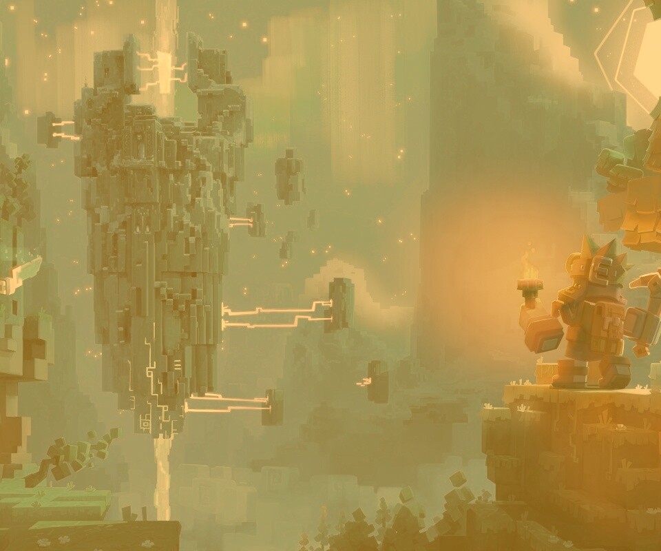 Парень с киркой и факелом смотрит в даль обои