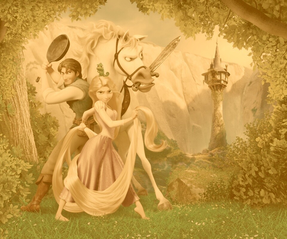Рапунцель, Флин, Максимус и Паскаль обои