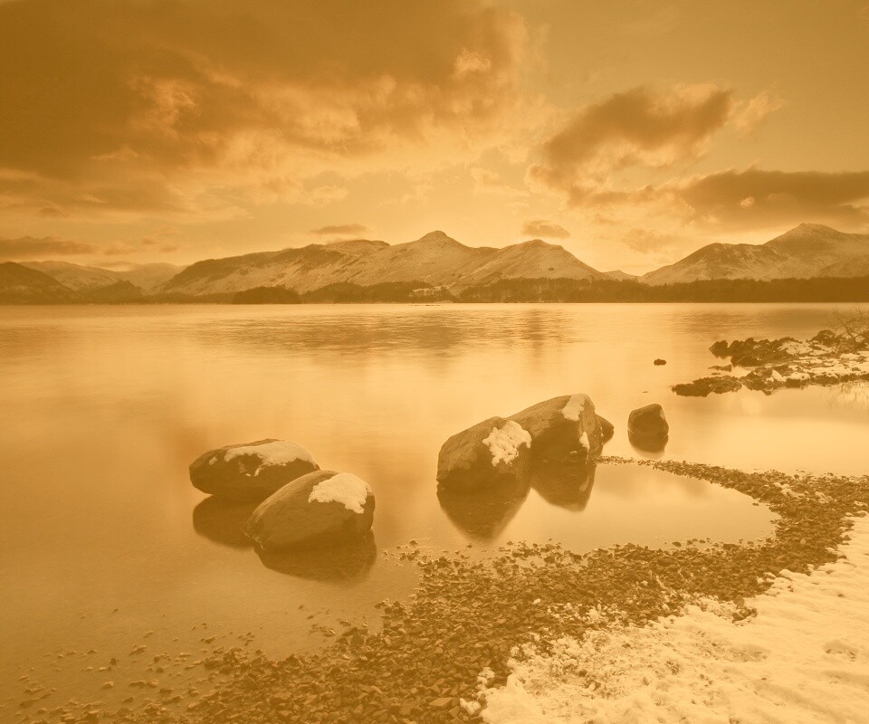 Картинный закат на озере обои