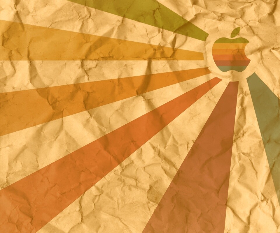 Радужный логотип Apple на мятой бумаге обои