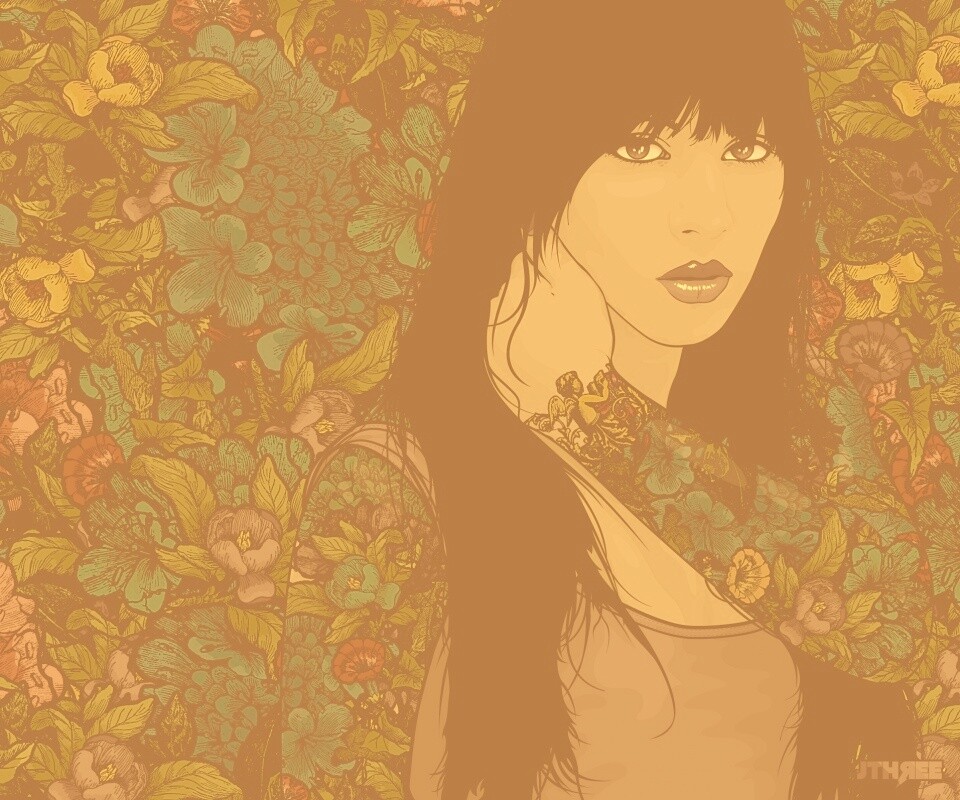Девушка с цветочной тату обои
