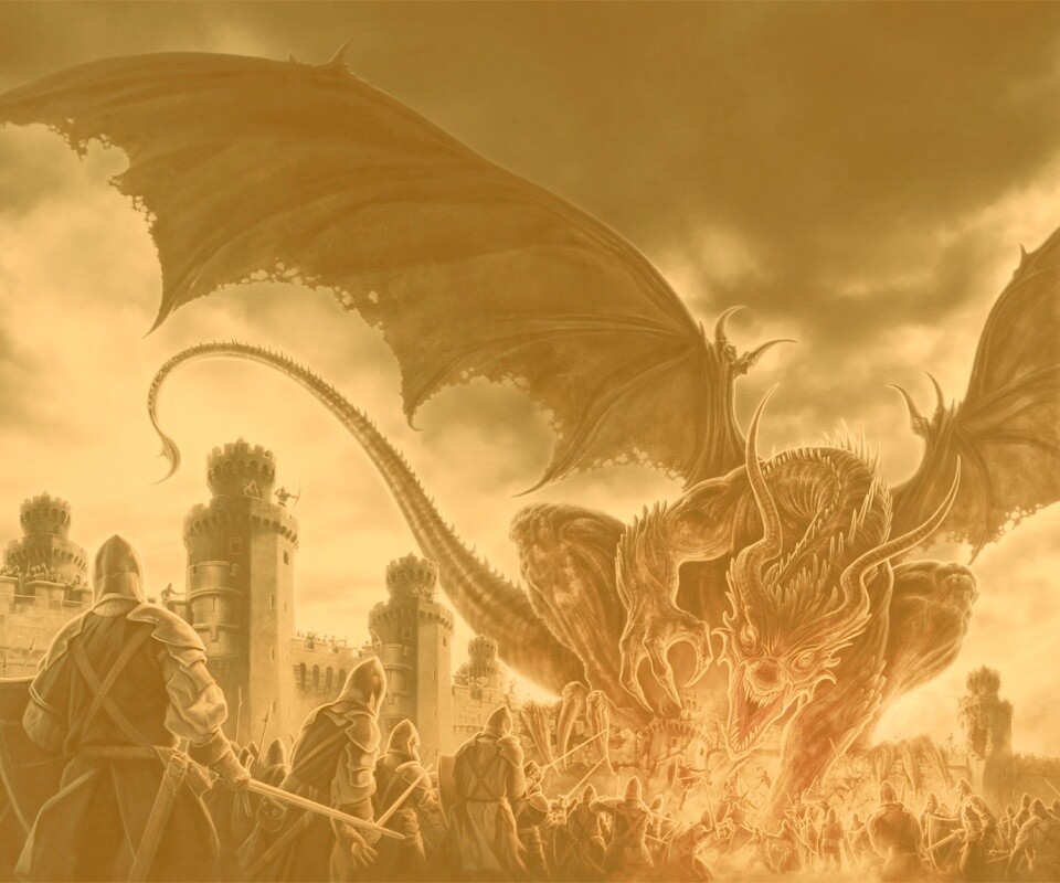 Дракон нападает на замок обои