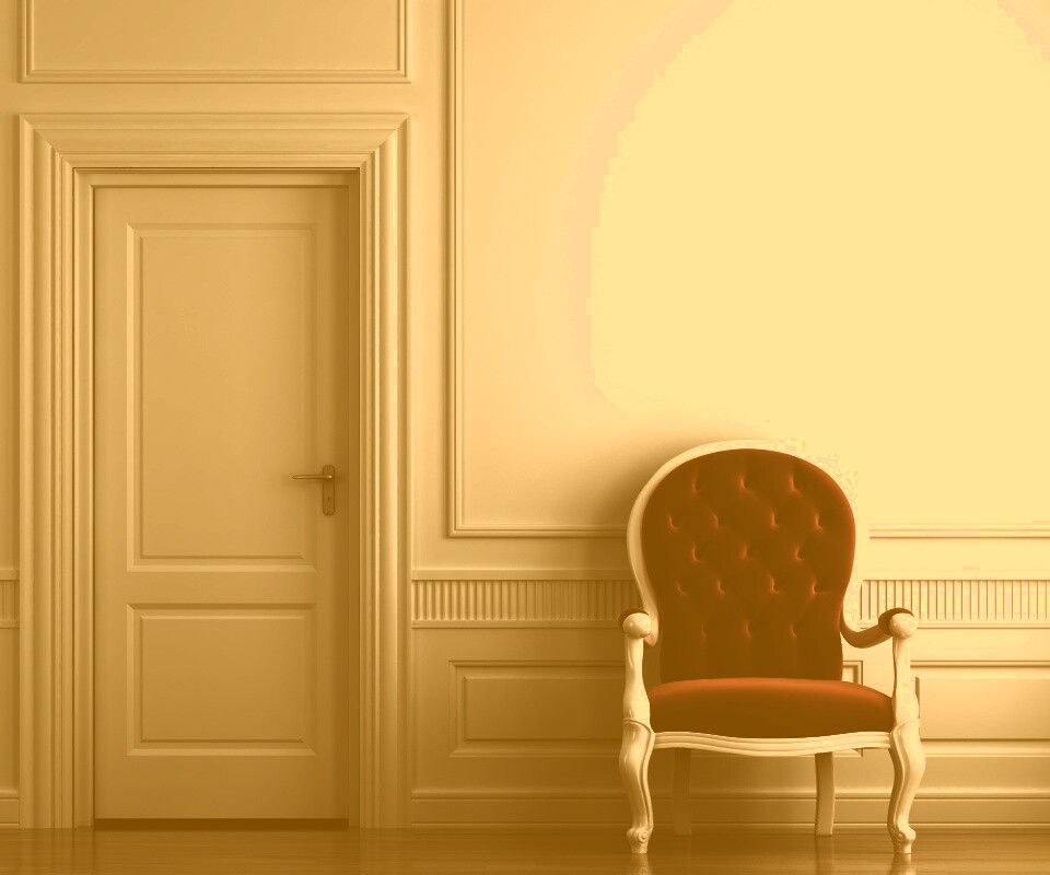 красное кресло в белой комнате обои