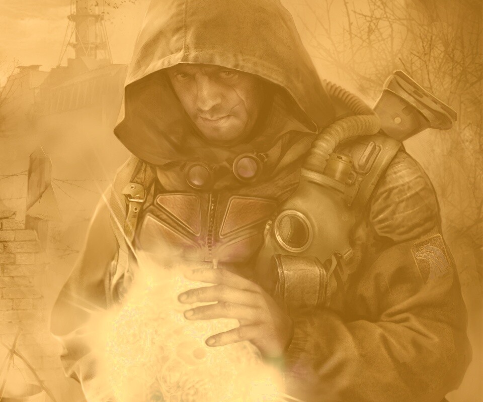 Сталкер с энергетическим артефактом в руках обои