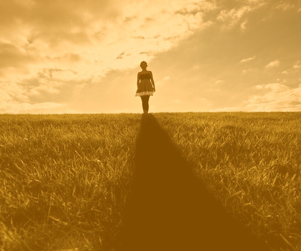 Силуэт девочки на поле обои