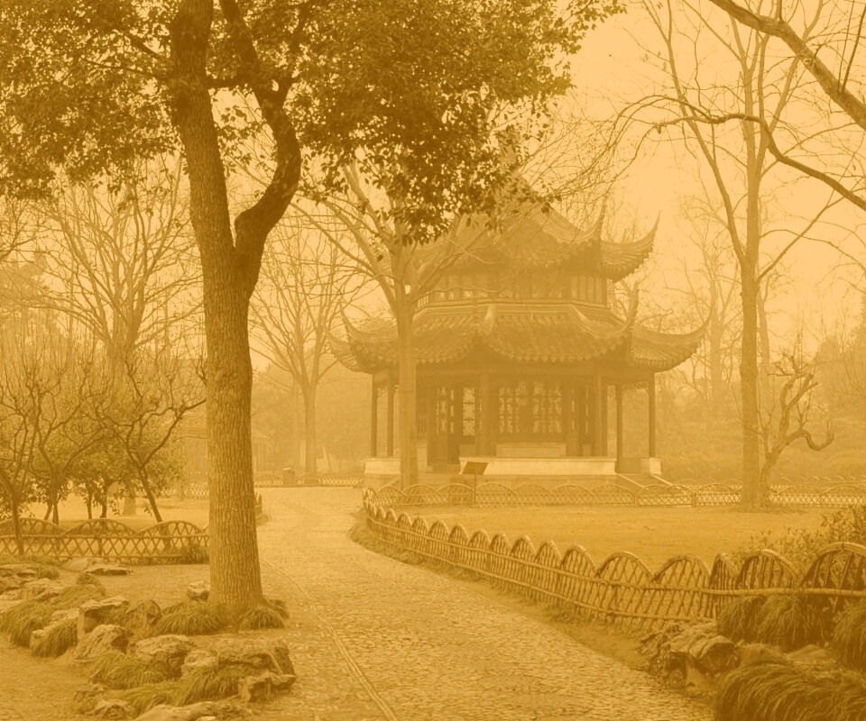 Домик я японском саду обои