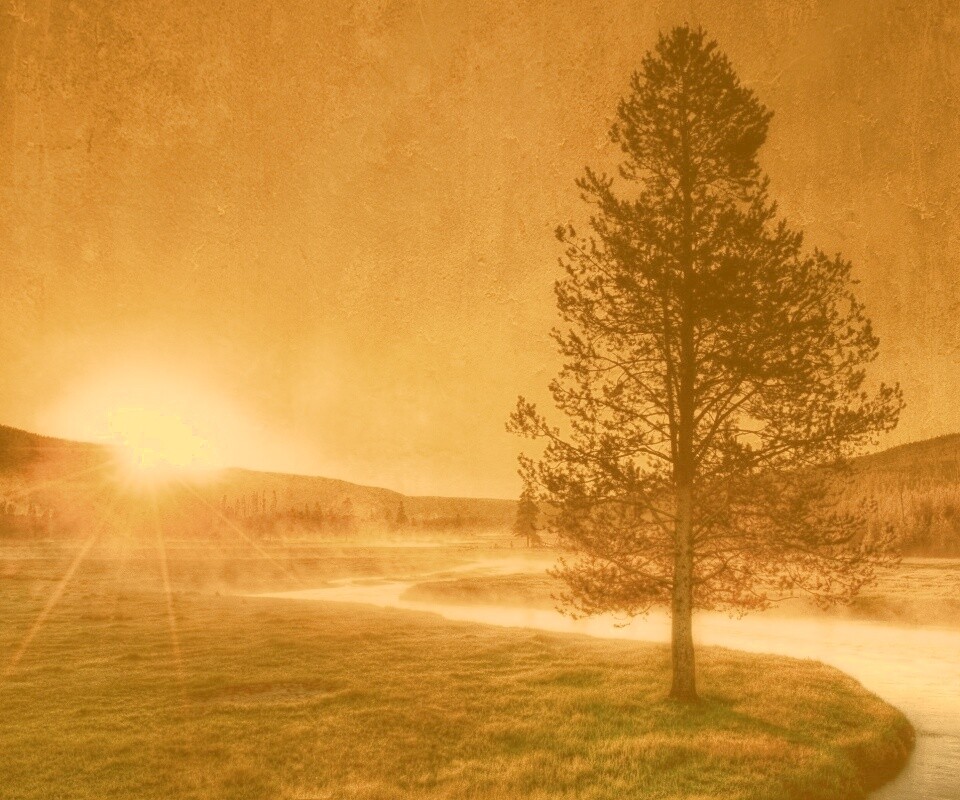 Закат за речкой обои