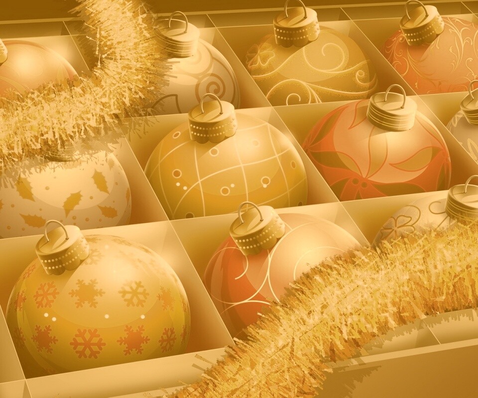 Елочные игрушки в коробке обои