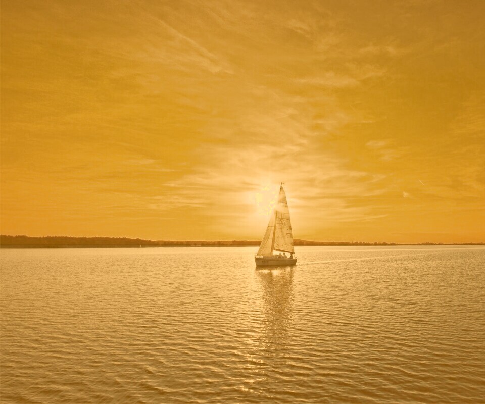 Яхта на закате обои