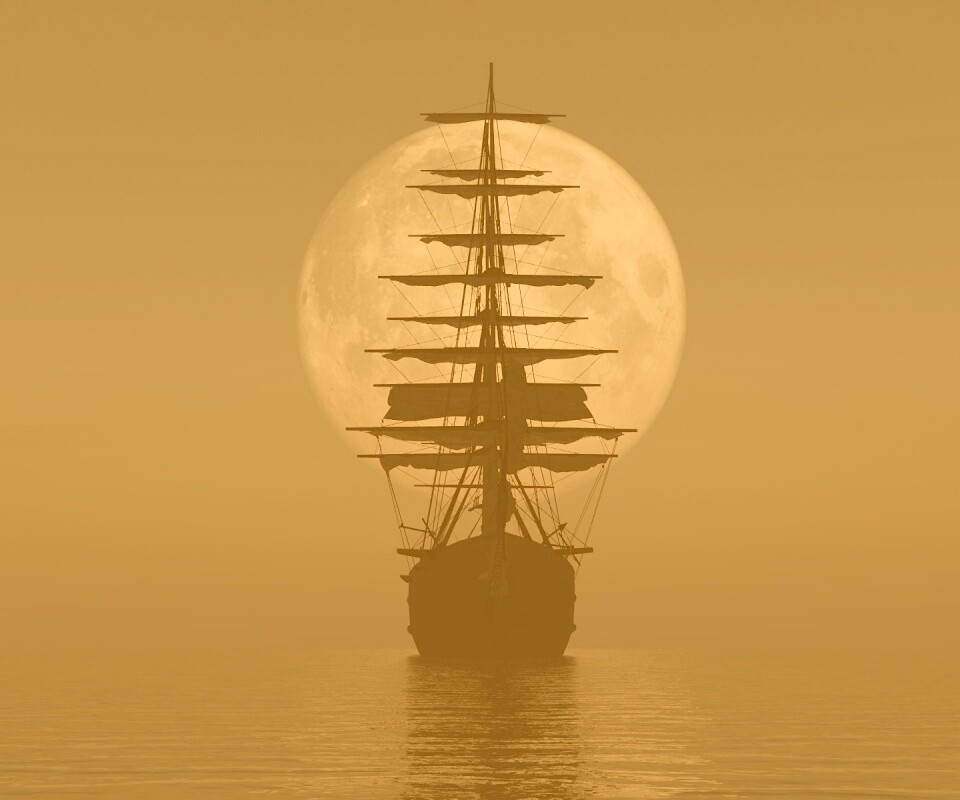 Корабль со спущенными парусами обои