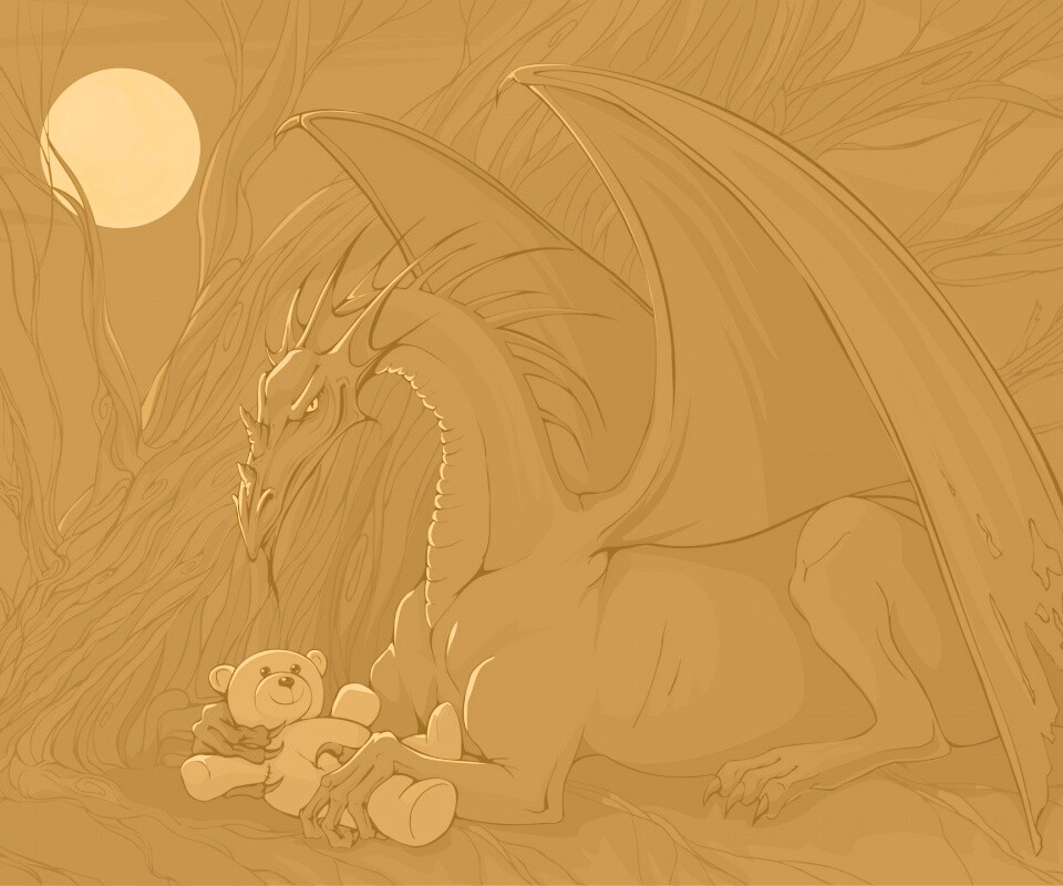 Дракон с любимой игрушкой обои