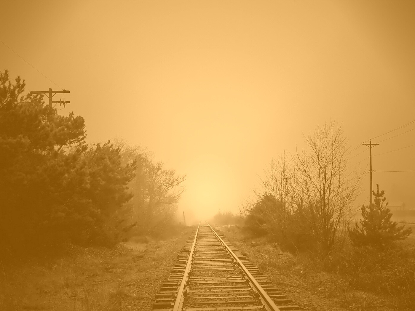 Железная дорога уходит в туман обои