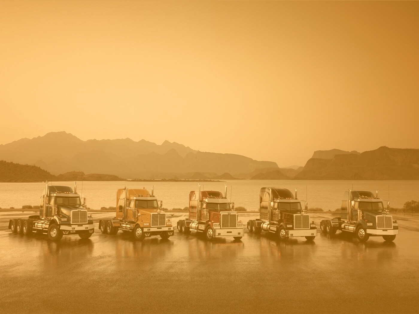 Тягачи на фоне озера обои