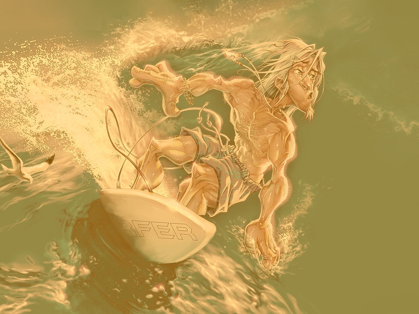 Карикатура на серфера обои