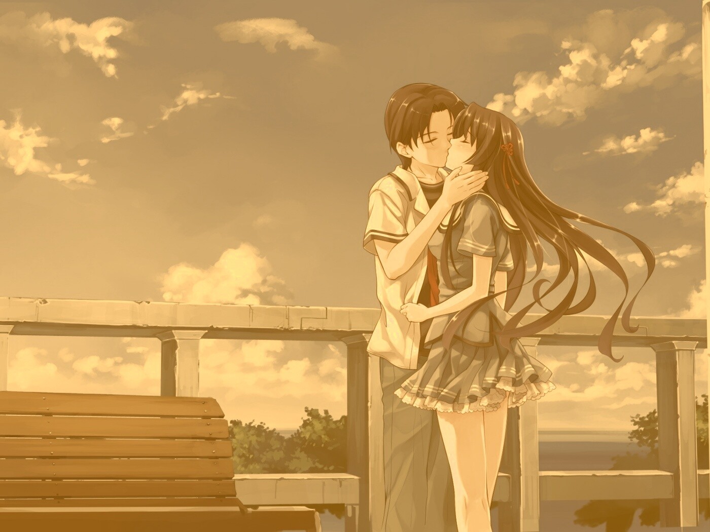 Поцелуй на набережной обои