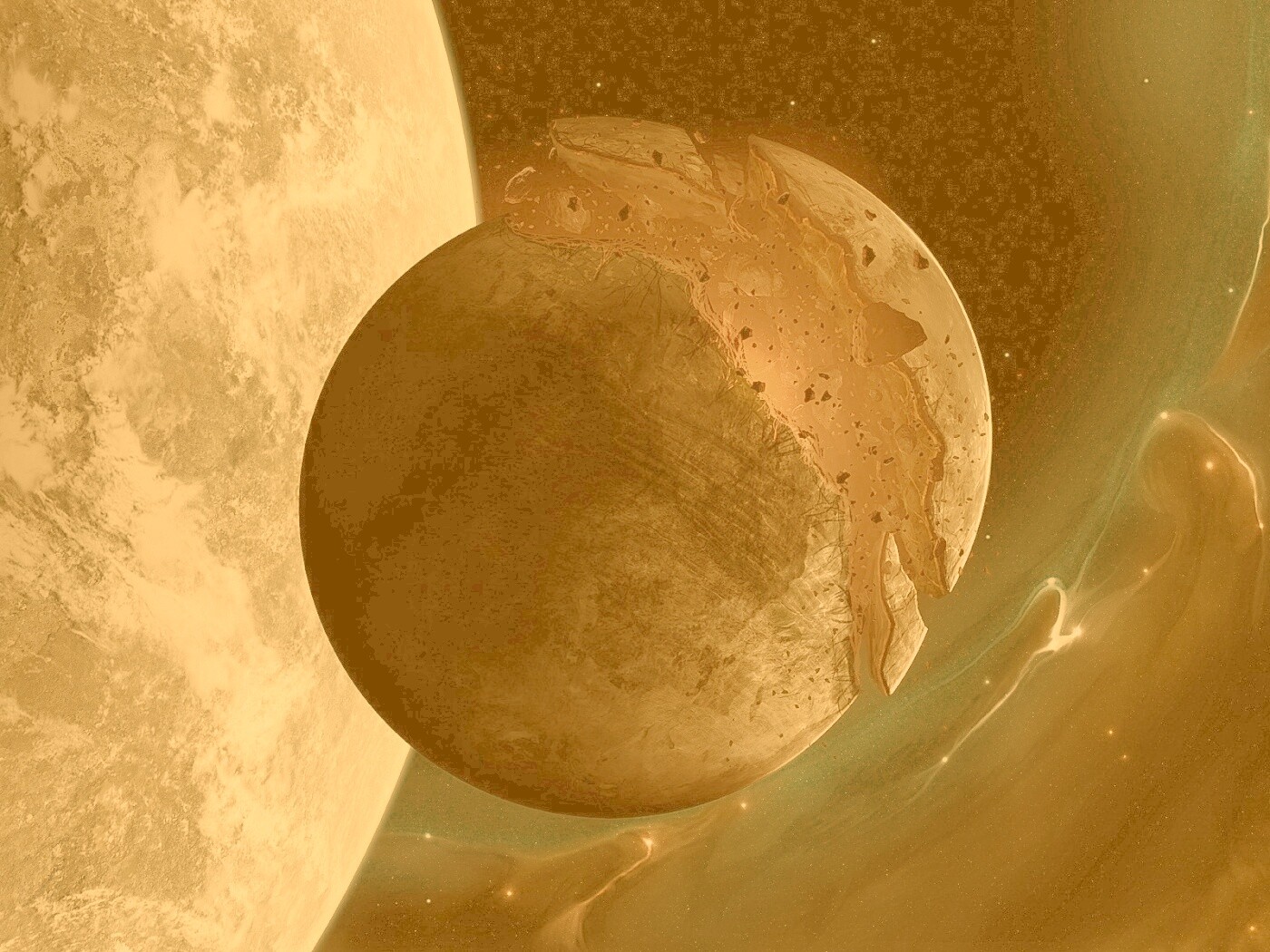 Спутник раскалывается пополам обои